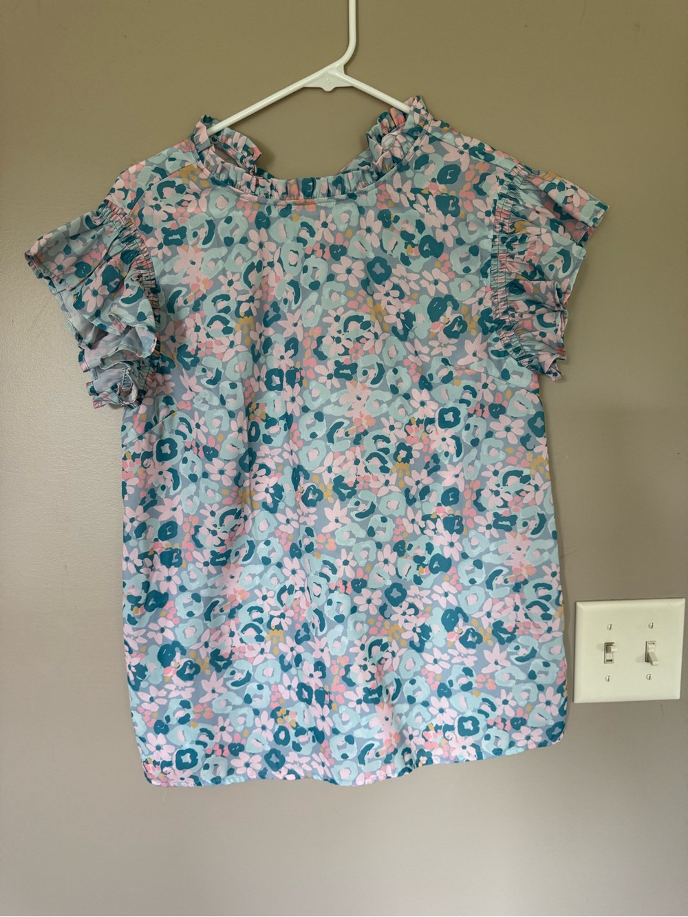 Floral Ruffle Sleeve Blouse - Pink & Teal